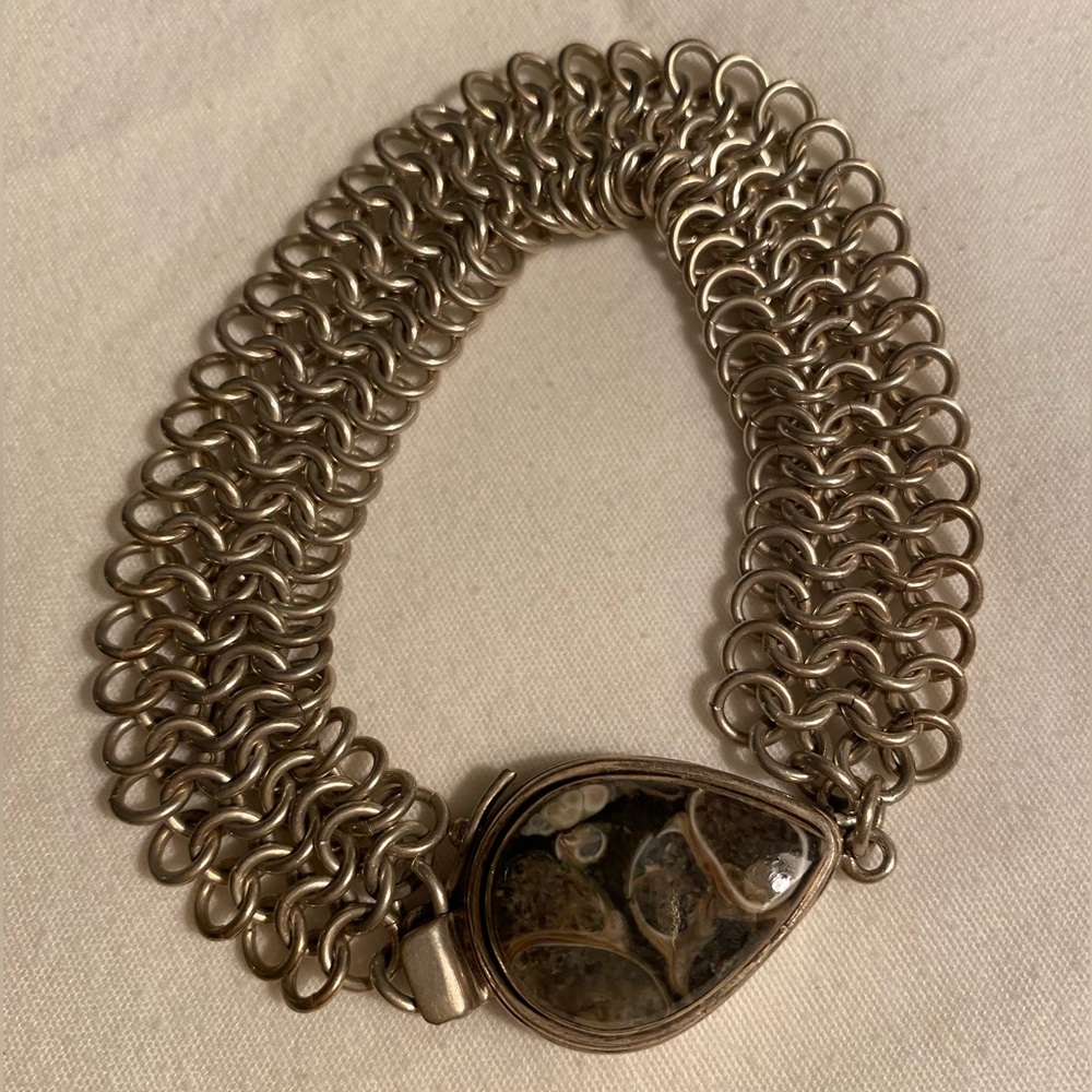 Silver Chain Bracelet with Jasper Stone Accent